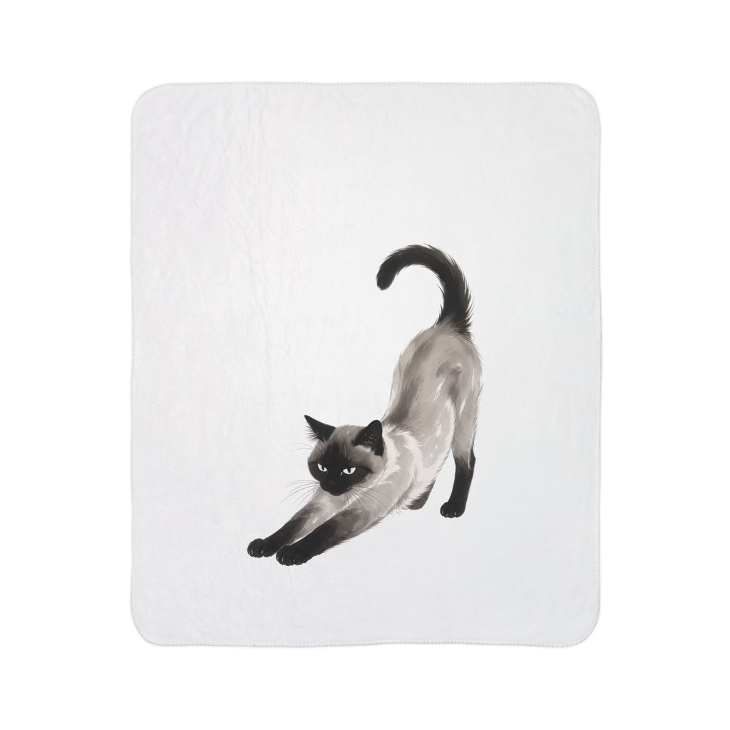 Siamese Cat Fleece Sherpa Blanket 50" x 60" with a Scarlight X Siamese cat design