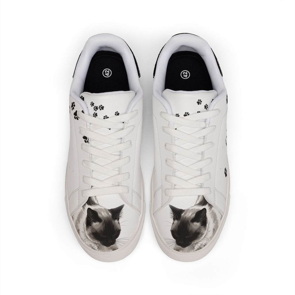 Siamese cat paw print low-top sneakers, white