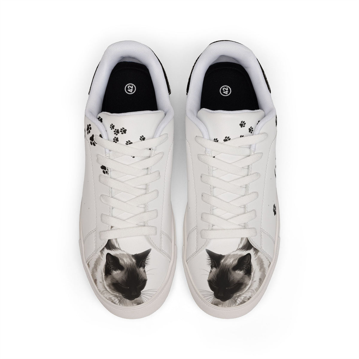 Siamese cat paw print low-top sneakers, white