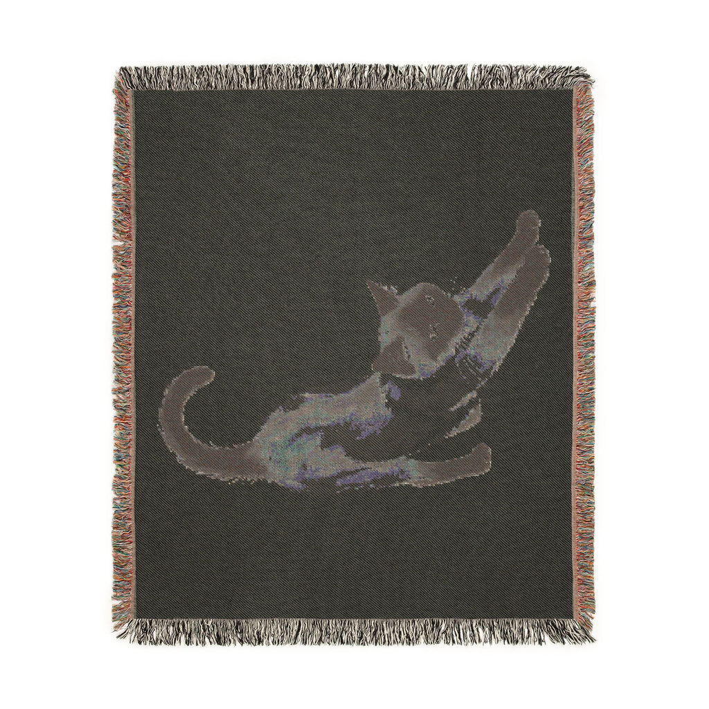 Reverse side of the Siamese cat woven cotton blanket, vertical view, 60x50