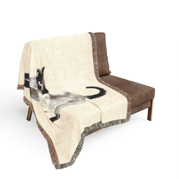 Siamese Cat Woven Blanket, Cotton Tapestry Throw Cat Lover Gift 60x50