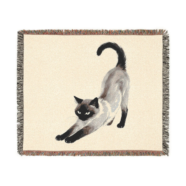 Siamese Cat Woven Blanket, Cotton Tapestry Throw Cat Lover Gift 60x50