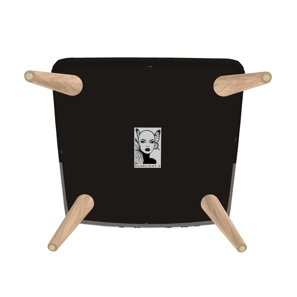 My Therapist Has Whiskers Siamese cat occasional chair, underside with Scarlight X logo