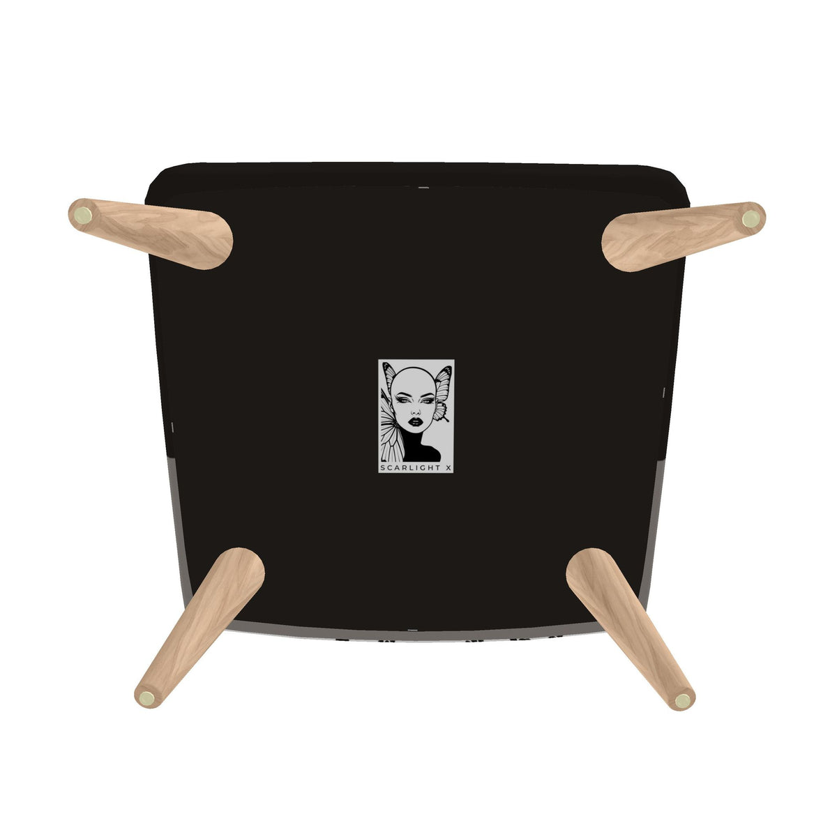 My Therapist Has Whiskers Siamese cat occasional chair, underside with Scarlight X logo
