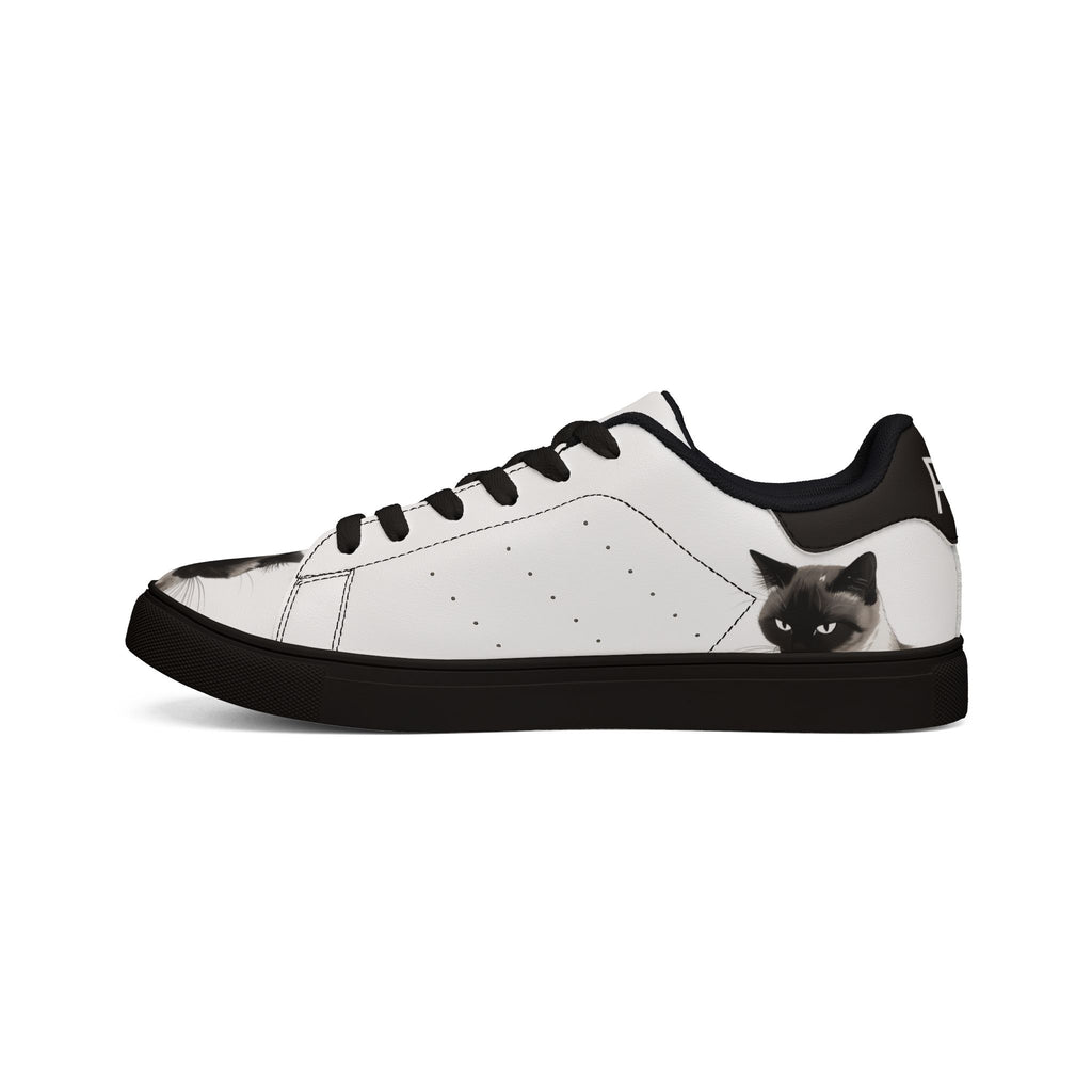 Siamese cat paw print low-top sneakers, black