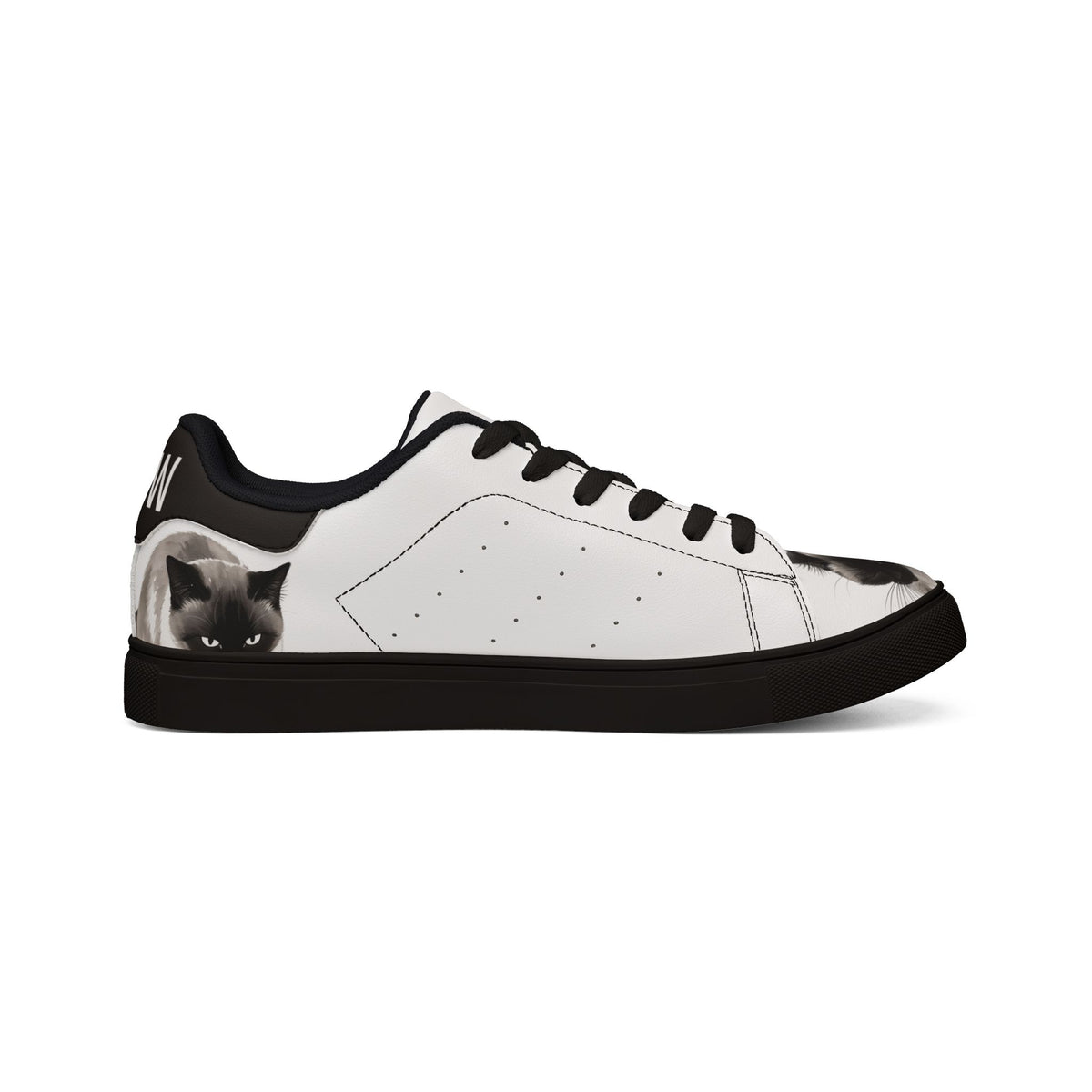 Siamese cat paw print low-top sneakers, black