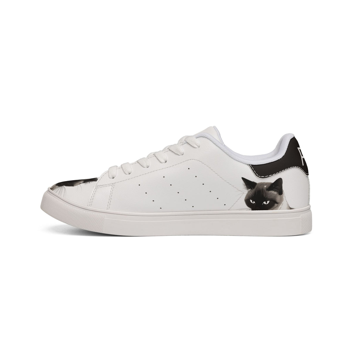 Siamese cat paw print low-top sneakers, white