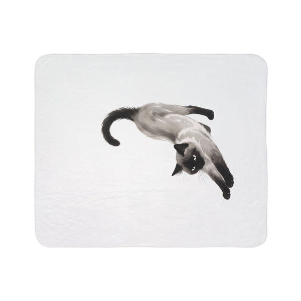 Stretching Siamese Cat Fleece Sherpa Blanket 50" x 60" — Cozy Cat Throw