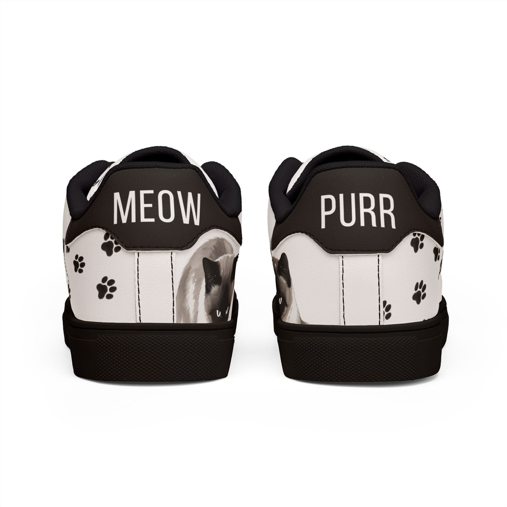 Siamese cat paw print low-top sneakers, black