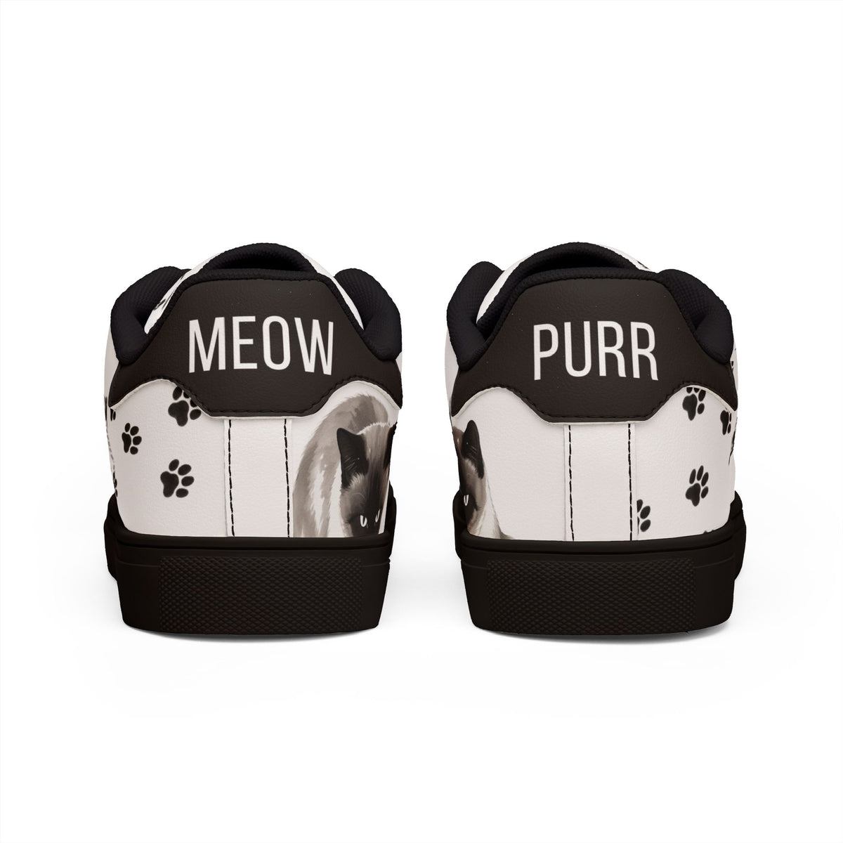 Siamese cat paw print low-top sneakers, black