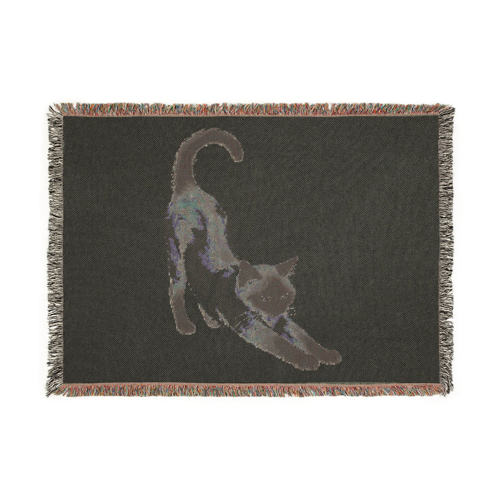 Reverse side of the Siamese cat woven cotton blanket showing the jacquard weave, 52x37