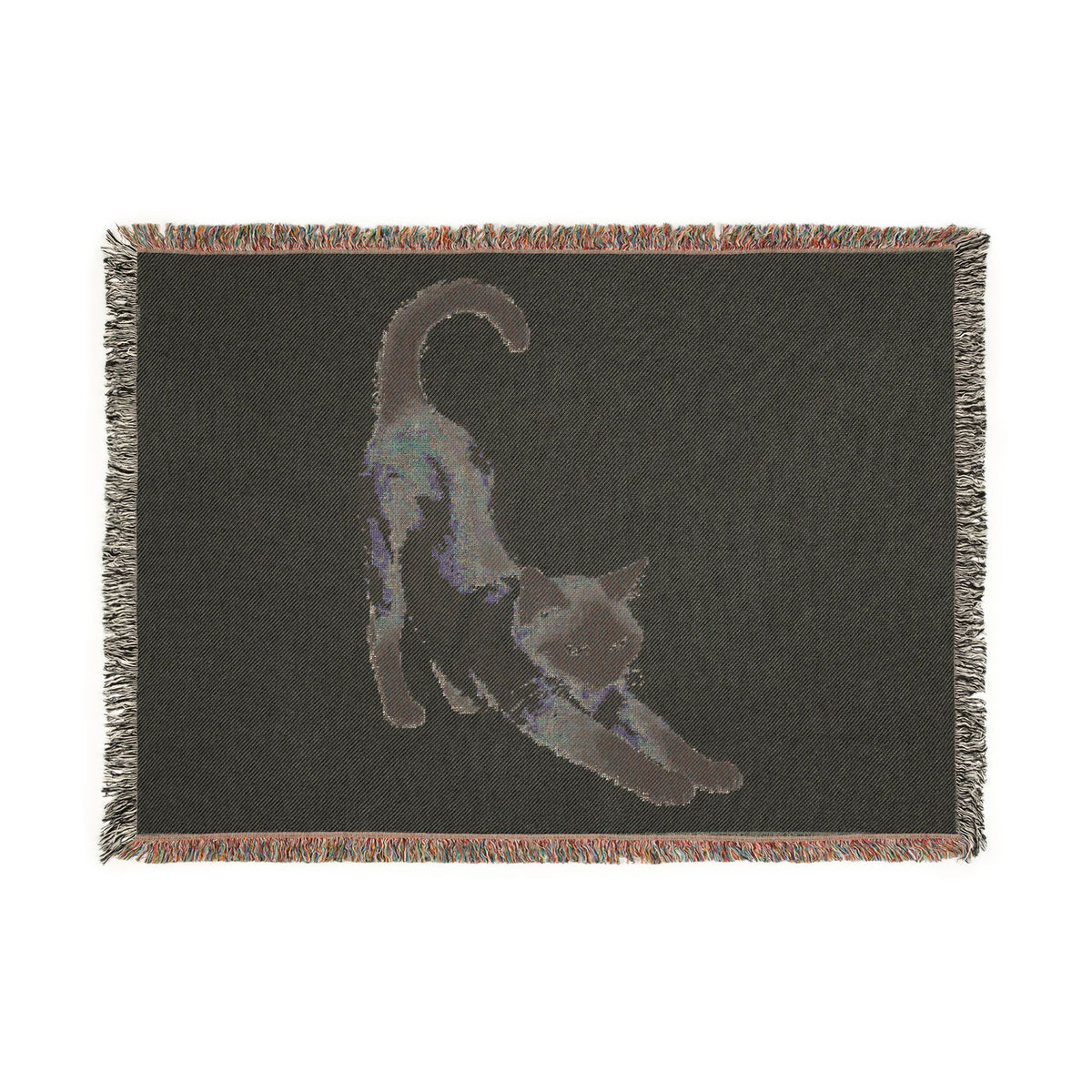Reverse side of the Siamese cat woven cotton blanket showing the jacquard weave, 52x37