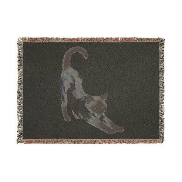 Stretching Siamese Cat Woven Throw Blanket, Cotton Fringe Lap Throw Gift 52x37