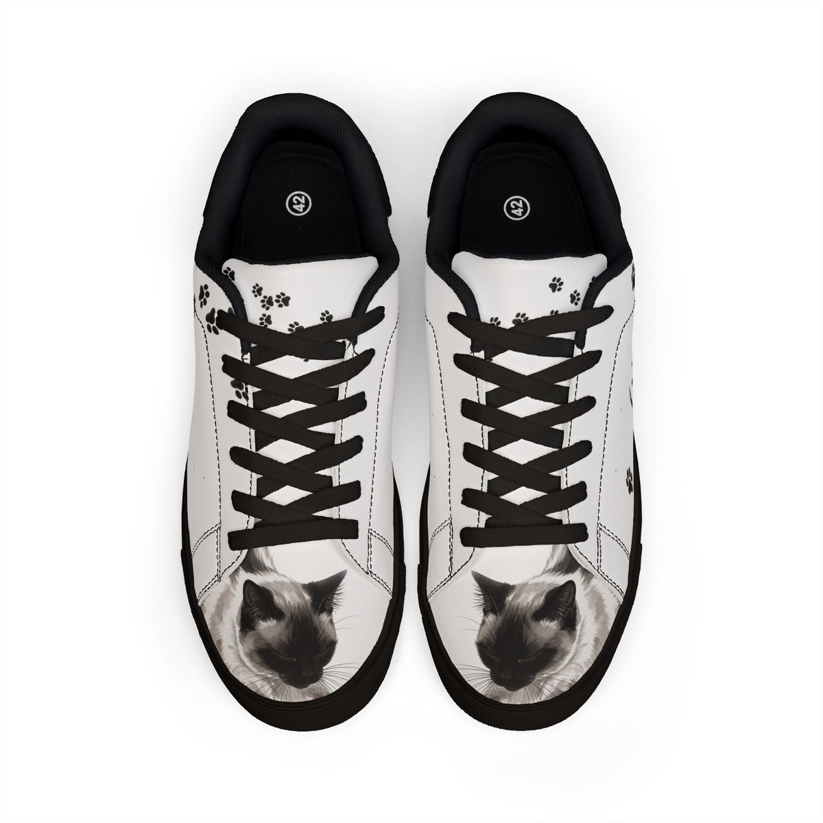 Siamese cat paw print low-top sneakers, black