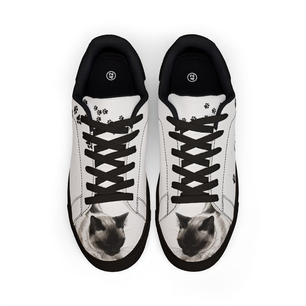 Siamese Cat & Paw Print Low-Top Sneakers