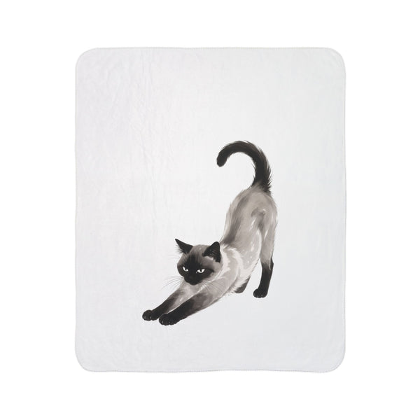 Stretching Siamese Cat Fleece Sherpa Blanket 50" x 60" — Cozy Cat Throw