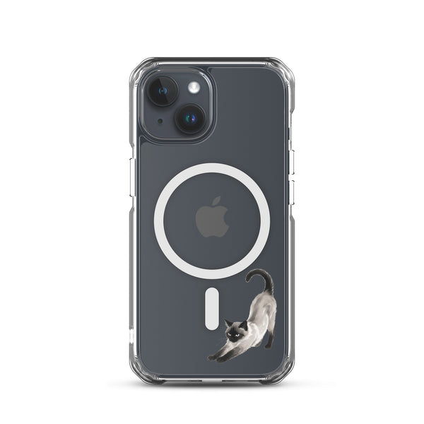 Stretching Siamese Cat Magnetic Clear Phone Case for iPhone