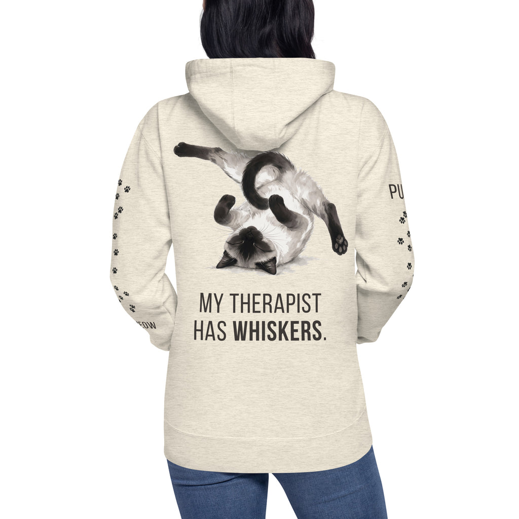 My Therapist Has Whiskers Siamese Cat Hoodie, back, Oatmeal Heather