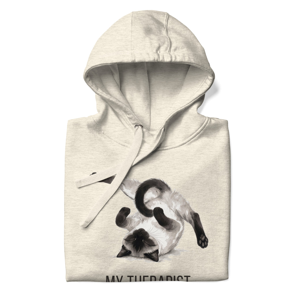My Therapist Has Whiskers Siamese Cat Hoodie, front, Oatmeal Heather