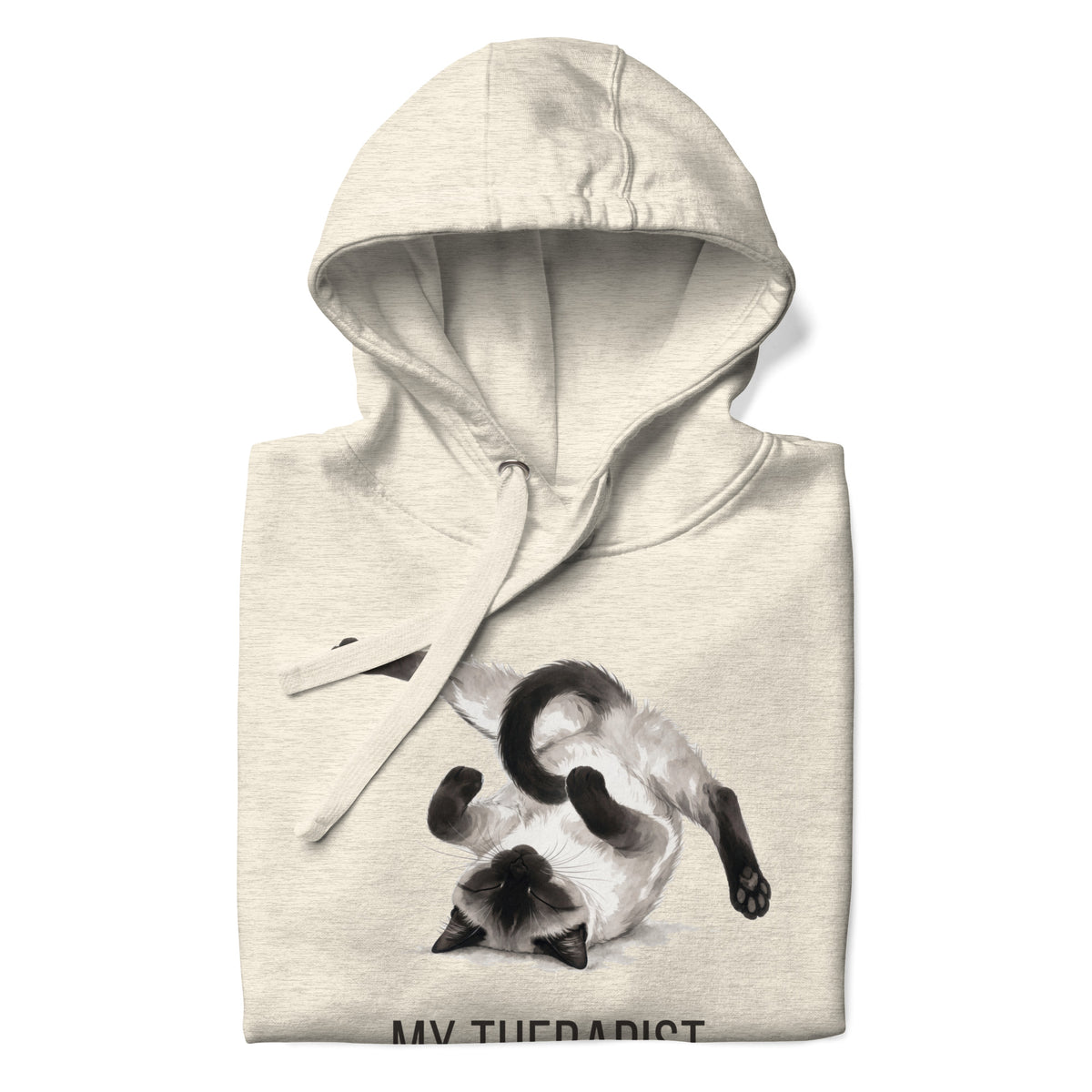 My Therapist Has Whiskers Siamese Cat Hoodie, front, Oatmeal Heather