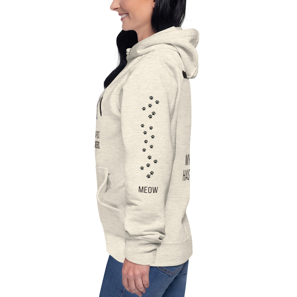 My Therapist Has Whiskers Siamese Cat Hoodie, left, Oatmeal Heather