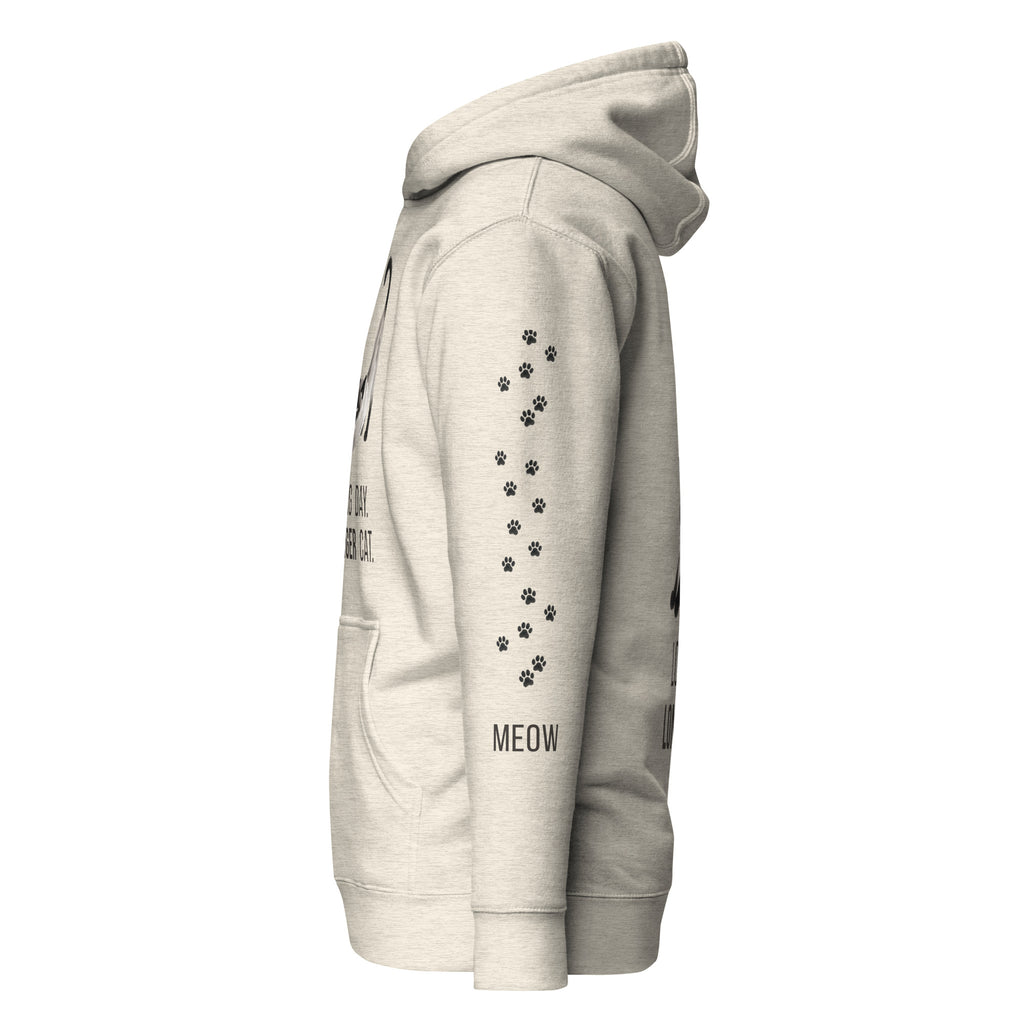 Long Day, Longer Cat Siamese Cat Hoodie, Oatmeal Heather, left view
