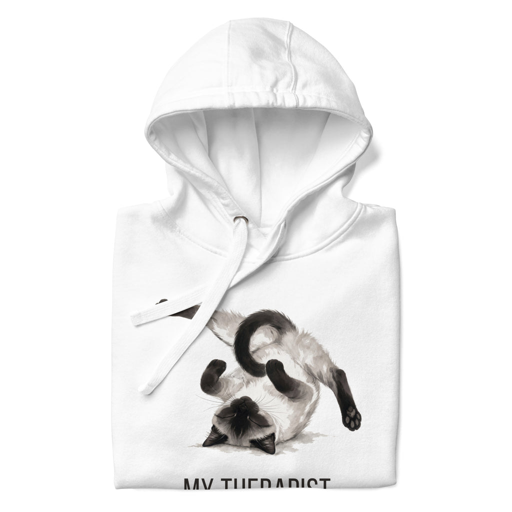 My Therapist Has Whiskers Siamese Cat Hoodie, front, White