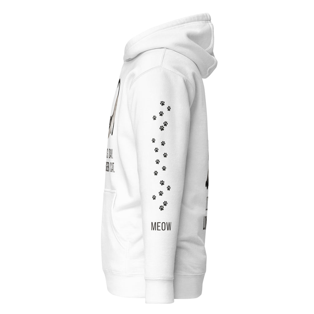 Long Day, Longer Cat Siamese Cat Hoodie, White, left view